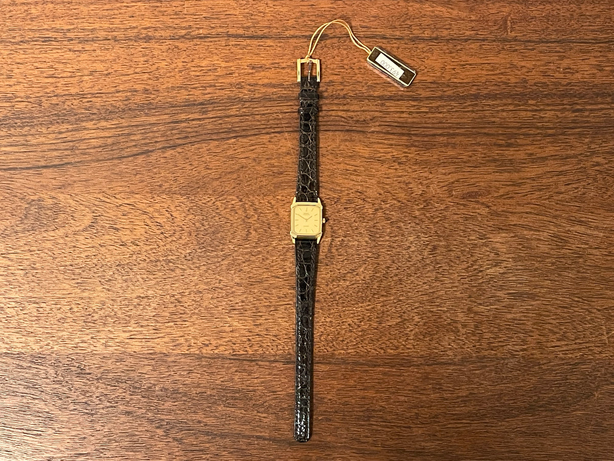 (1982) Seiko 1230-502H Lassale "Tank" dress watch - gold case - gold dial w/ gold stick markers - small size (NOS)