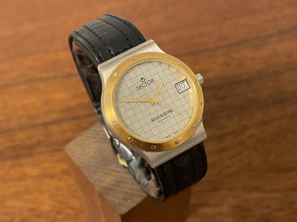 (1990s) Sector Silverstone - silver checkered dial w/ date - small size (NOS)