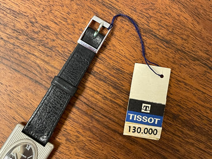 (1970s) Tissot Stylist "Tank" - decorated case - black sunburst dial w/ white Roman numerals - small size (NOS)