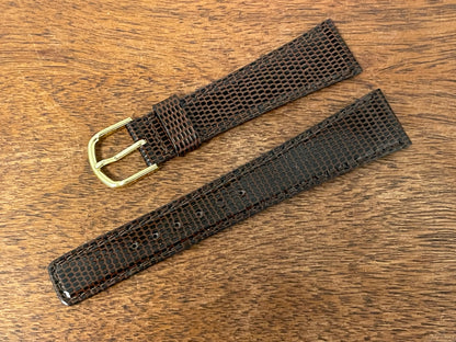Front side 20mm Seiko brown Lizzard print calf leather w/ gold buckle - vintage (NOS)