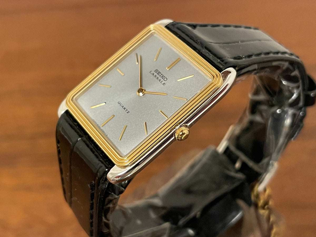 (1981) Seiko 6020-5809 Lassale "Tank" dress watch - silver dial w/ gold stick markers (NOS)
