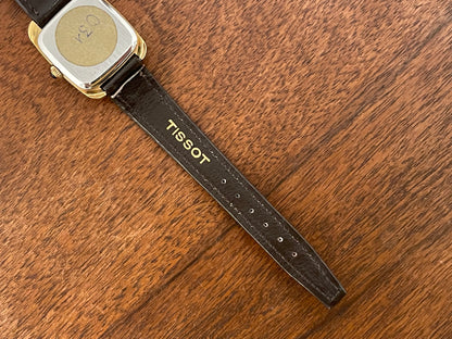 (1970s) Tissot 642-10778 Stylist dress watch - gold square case - gold brushed dial w/ gold stick markers - small size (NOS)