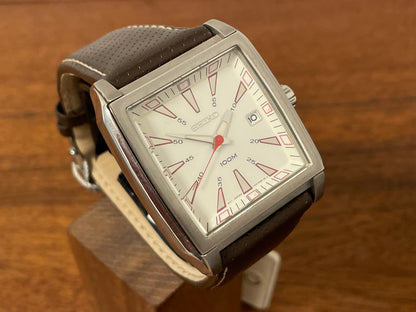 (2007) Seiko 7N42-0DN0 "Tank Jumbo" - white dial w/ red highlights (NOS)