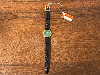 (1970s) Certina 6797 dress watch - gold plated 10M case - green dial w/ diamond markers - small size (NOS)