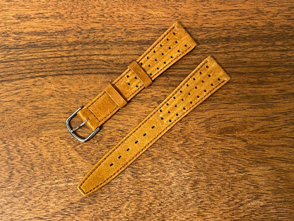 Front side 18mm Citizen fine perforated brown leather Rally strap