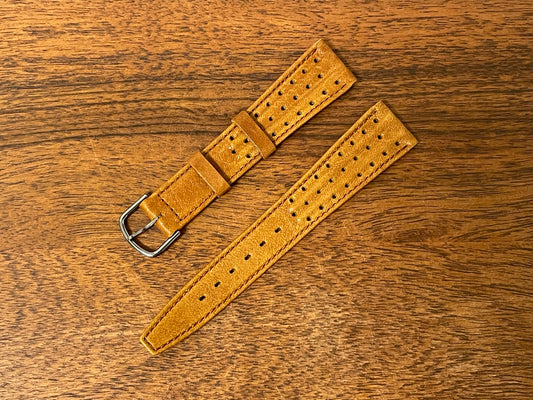 Front side 18mm Citizen fine perforated brown leather Rally strap