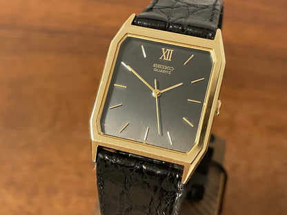 (1986) Seiko 5P31-5030 Quartz "Tank" dress watch - brushed dark grey dial w/ gold markers (NOS)