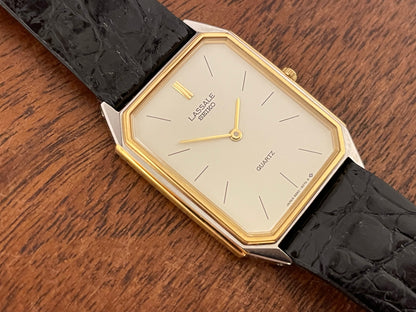 (1983) Seiko 9550-5069 Lassale ultra-thin "Tank" dress watch - cream dial w/ black stick markers (NOS)