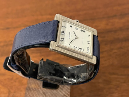 (1970s) Tissot Stylist "Tank" - decorated case - white dial w/ black Roman numerals (NOS)