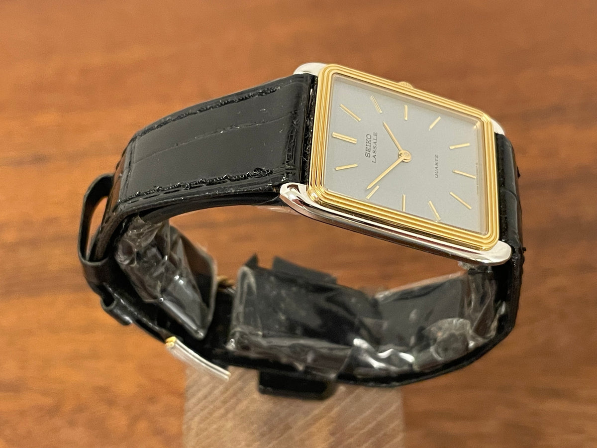 (1981) Seiko 6020-5809 Lassale "Tank" dress watch - silver dial w/ gold stick markers (NOS)