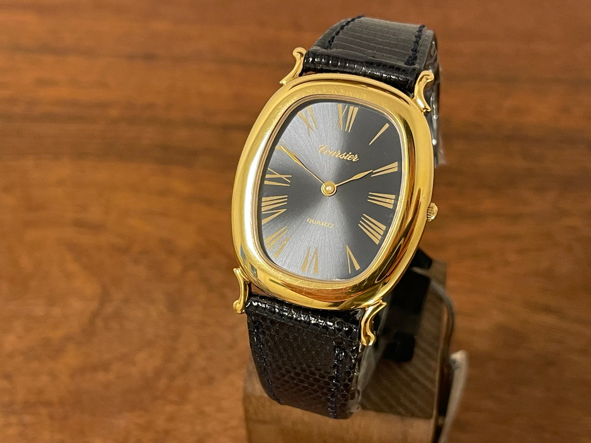 Front side (1990s) Coursier dress watch - petrol blue sunburst dial w/ gold Roman numerals (NOS)