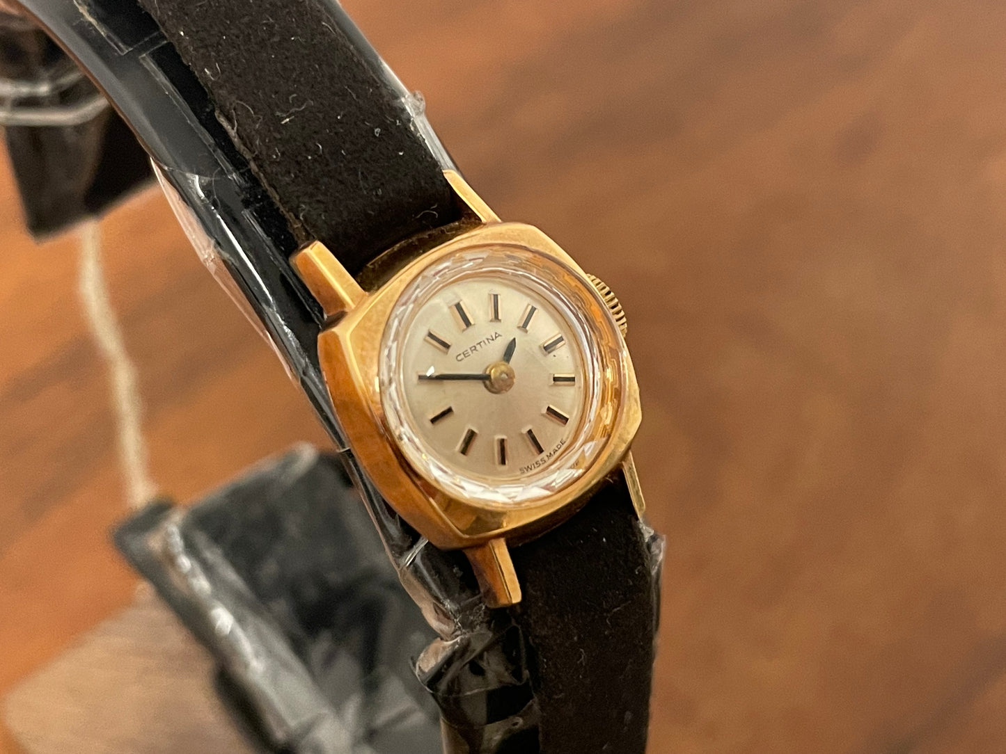 (1970s) Certina 2850 "cocktail" dress watch - silver sunburst dial w/ stick markers - small size (NOS)