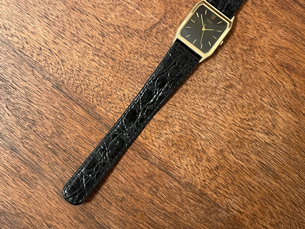 (1986) Seiko 5P31-5030 Quartz "Tank" dress watch - brushed dark grey dial w/ gold markers (NOS)