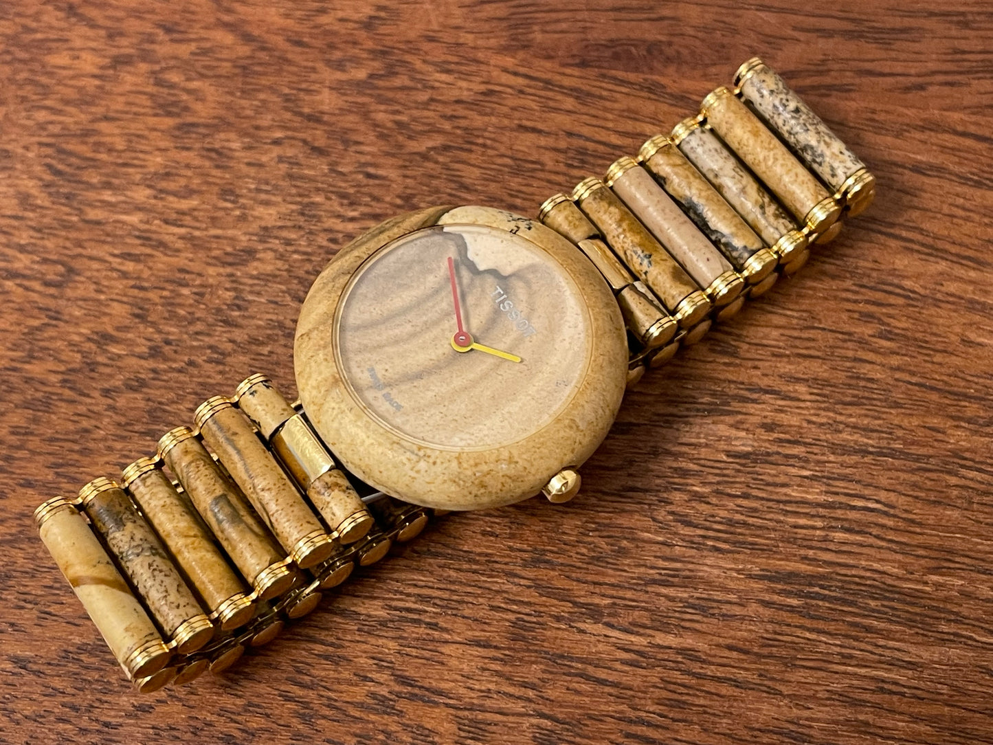 (1980s) Tissot RockWatch R150 brown/beige jasper - stone bracelet - mid size model