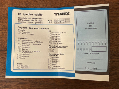 (1970s) Timex 512-501 - blue fumé dial w/ silver markers -  small size (NOS + full set)