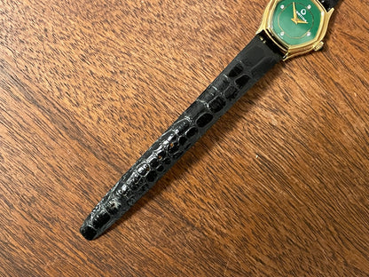 (1970s) Certina 6797 dress watch - gold plated 10M case - green dial w/ diamond markers - small size (NOS)