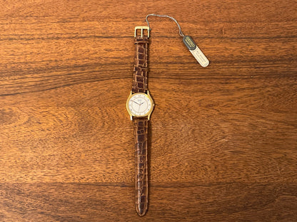 (2003) Seiko 7N01-7041 quartz dress watch - gold case w/ white dial & Arabic numerals (NOS)
