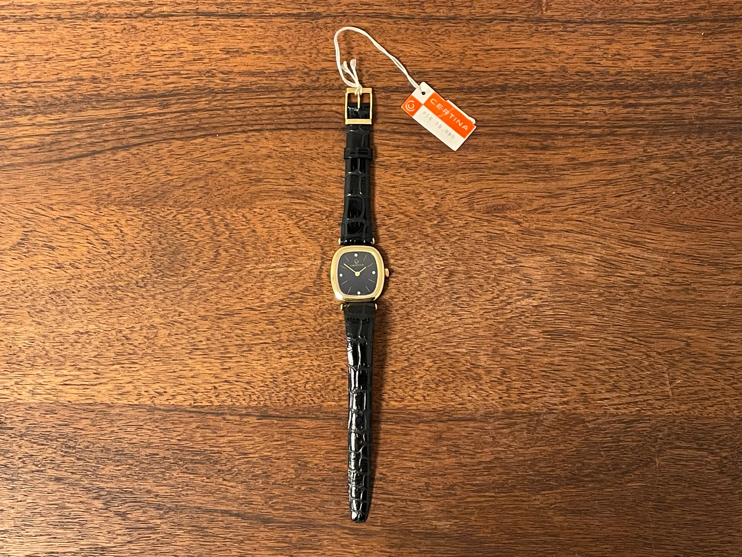 (1970s) Certina 706SP dress watch - gold plated case - black dial w/ diamond markers - small size (NOS)
