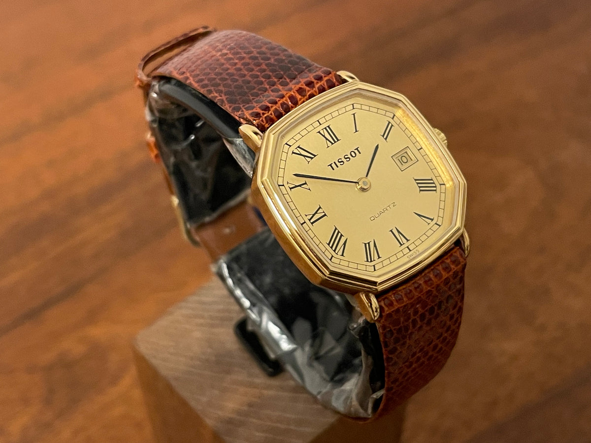 (1980s) Tissot 642.40343/2 Stylist dress watch - gold octagon case - gold dial w/ Roman numerals (NOS)