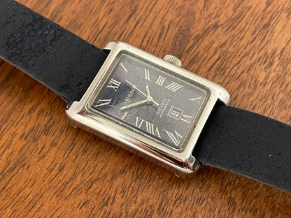 (1970s) Tissot Seven automatic "Tank" - lavender abstract graphic dial w/ white Roman numerals (NOS)