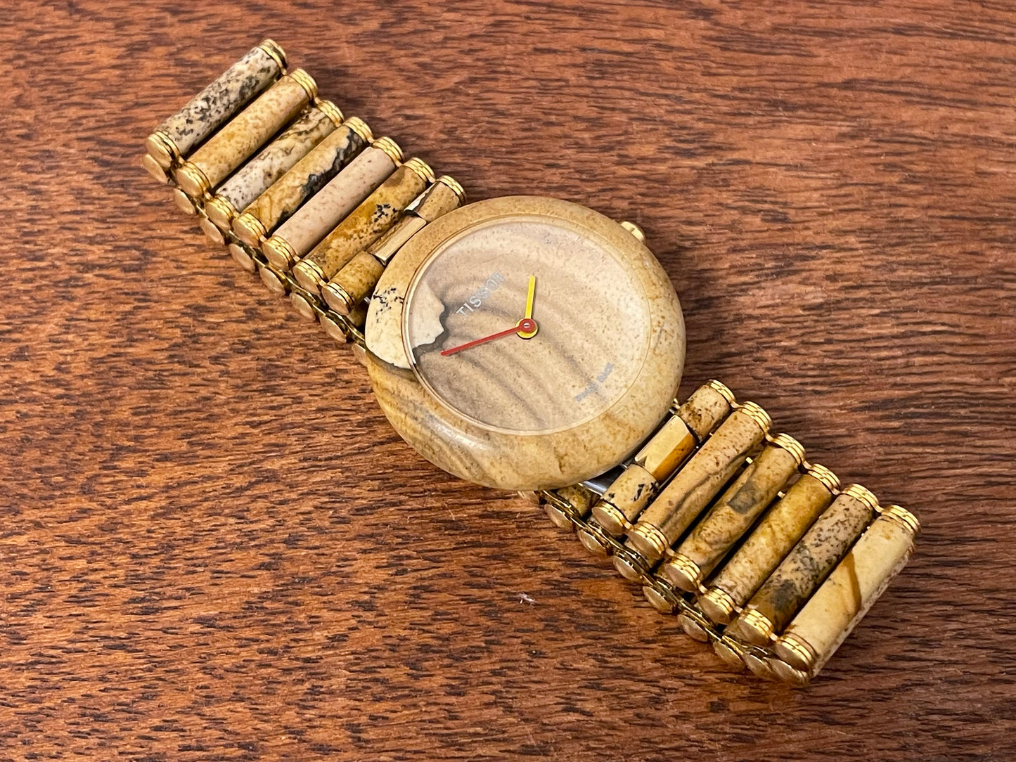 (1980s) Tissot RockWatch R150 brown/beige jasper - stone bracelet - mid size model