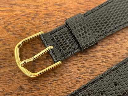 20mm Seiko black Lizzard print calf leather w/ gold buckle - vintage (NOS)