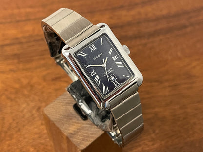 (1970s) Tissot Seven automatic "Tank" on bracelet - lavender abstract graphic dial w/ white Roman numerals (NOS)