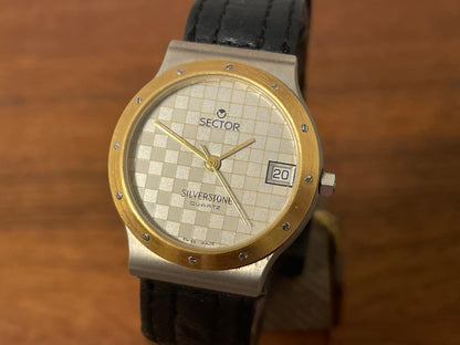 (1990s) Sector Silverstone - silver checkered dial w/ date - small size (NOS)