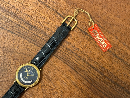 (1980s/1990s) Duward 66052 dress watch - dark blue dial w/ moon phase complication (NOS)