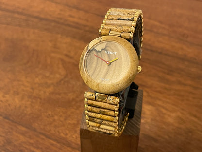 (1980s) Tissot RockWatch R150 brown/beige jasper - stone bracelet - mid size model