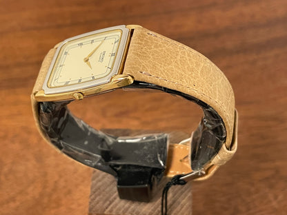 (1995) Seiko 5P30-5020 quartz "Tank" dress watch - bi-color case - beige dial w/ Roman numerals (NOS)