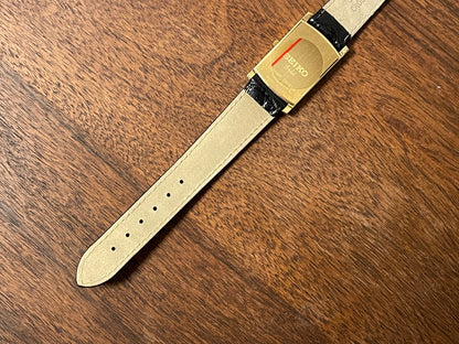 (1990s) Seiko 7N01-0BA8 18K gold collection "tank" - 18k solid gold case - white & cream dial (NOS + full set)