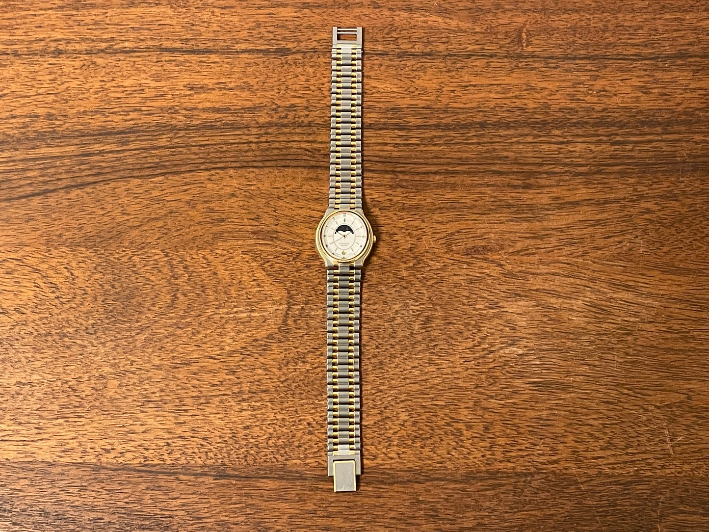 (1985) Lassale (by Seiko) 7454-5009 dress watch - white dial w/ moonphase complication (NOS)