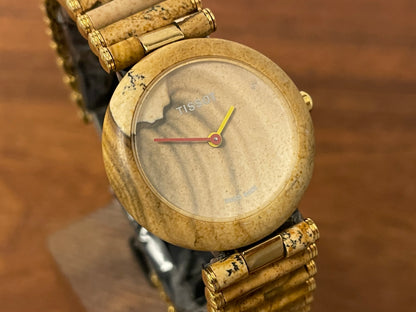 (1980s) Tissot RockWatch R150 brown/beige jasper - stone bracelet - mid size model