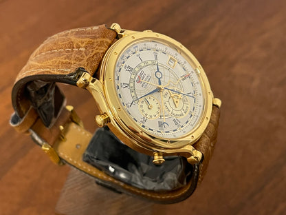(1994) Seiko 6m13-0010 Age of Discovery (AOD) Perpetual Calendar - gold colored case - white dial w/ black Roman numerals
