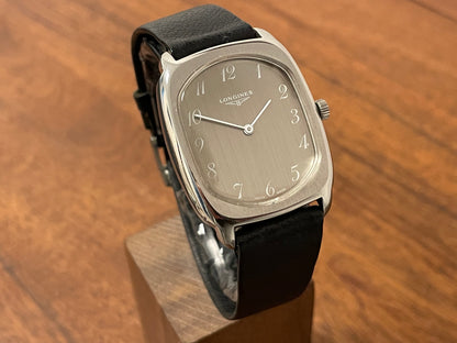 (1970s) Longines "Ellipse" ref. 1006 cal. 428 - brushed silver dial w/ white Arabic numerals (NOS)