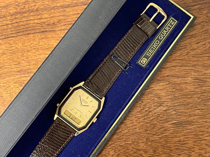 (1984) Seiko H448-5130 Alarm Chronograph - gold dial w/ gold markers & digital display