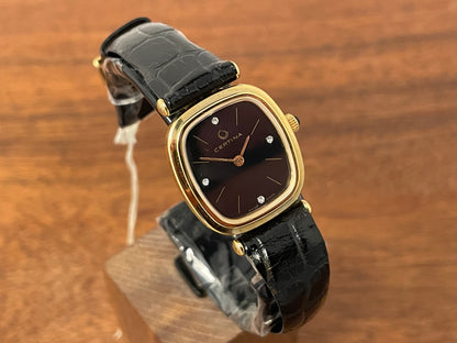 (1970s) Certina 706SP dress watch - gold plated case - black dial w/ diamond markers - small size (NOS)
