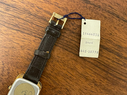 (1970s) Tissot 642-10778 Stylist dress watch - gold square case - gold brushed dial w/ gold stick markers - small size (NOS)