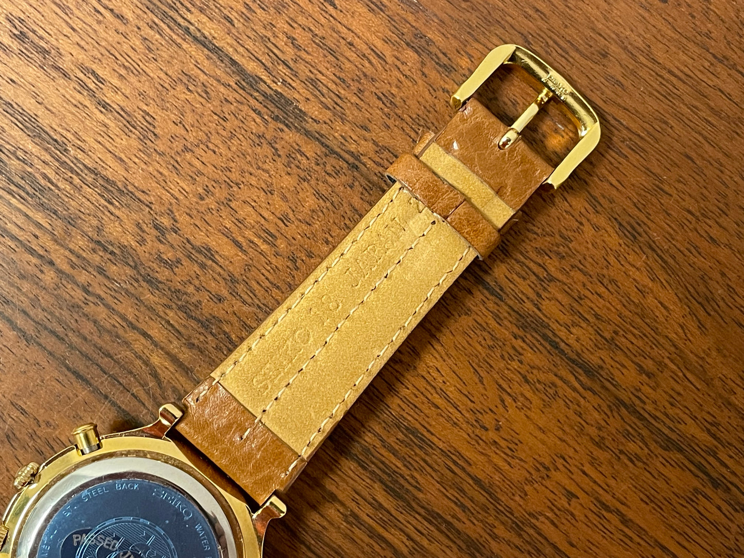 (1990) Seiko 7T36-7A10 Age of Discovery (AOD) chronograph - gold colored case - white dial w/ gold subdials & moonphase