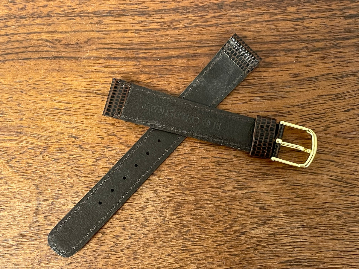 16mm Seiko brown Lizzard print calf leather w/ gold buckle - vintage (NOS)