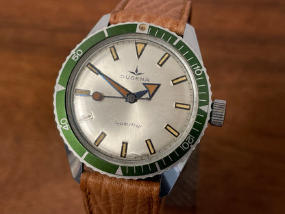 (1970s) Dugena Watertrip "Kermit" diver - green bezel - silver sunburst dial
