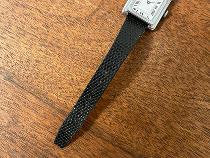 (1970s) Timex "Tank" dress watch - silver case - white dial w/ Roman numerals - small size (NOS)