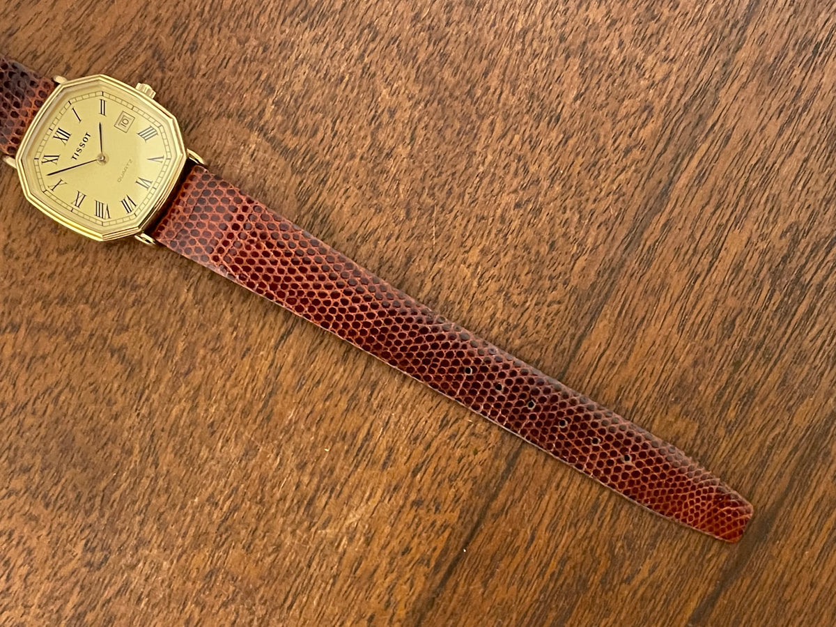 (1980s) Tissot 642.40343/2 Stylist dress watch - gold octagon case - gold dial w/ Roman numerals (NOS)