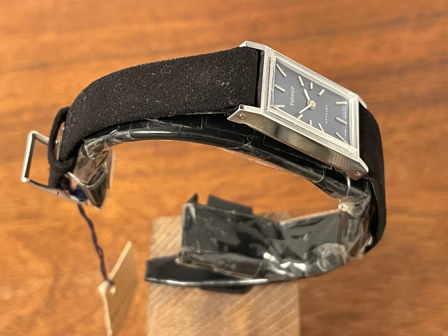 (1970s) Tissot 10676 Stylist “Tank” dress watch - blue sunburst dial w/ silver stick markers - small size (NOS)