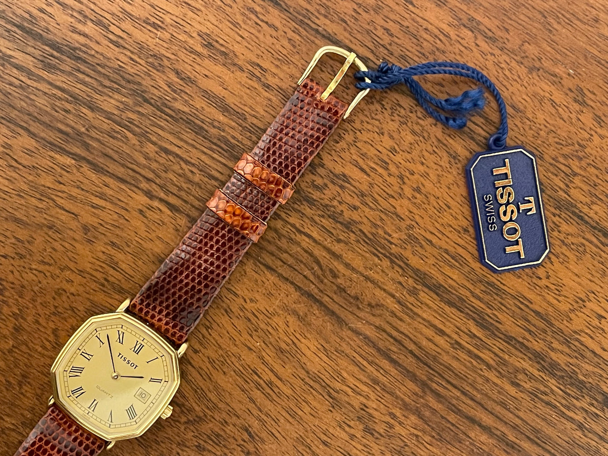 (1980s) Tissot 642.40343/2 Stylist dress watch - gold octagon case - gold dial w/ Roman numerals (NOS)