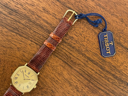 (1980s) Tissot 642.40343/2 Stylist dress watch - gold octagon case - gold dial w/ Roman numerals (NOS)