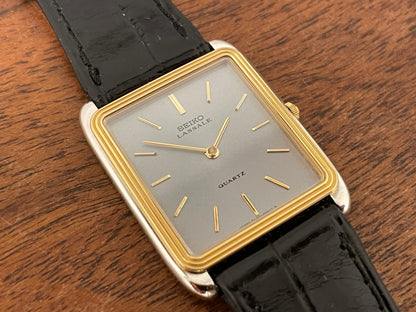 (1981) Seiko 6020-5809 Lassale "Tank" dress watch - silver dial w/ gold stick markers (NOS)