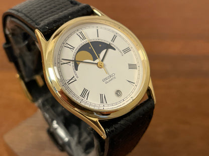 (1984) Seiko 7434-7000 dress watch - cream dial w/ moonphase & Roman numerals