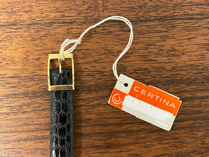 (1970s) Certina 6797 dress watch - gold plated 10M case - green dial w/ diamond markers - small size (NOS)